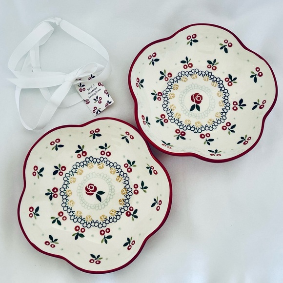 Potters Studio Floral Serving Bowl Hand Painted By Coastline Imports 8” Set Of 2 - Picture 1 of 5